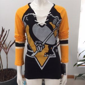 Majestic Pittsburgh Penguins Women’s Lace-Up V Neck Long Sleeve Top - Medium